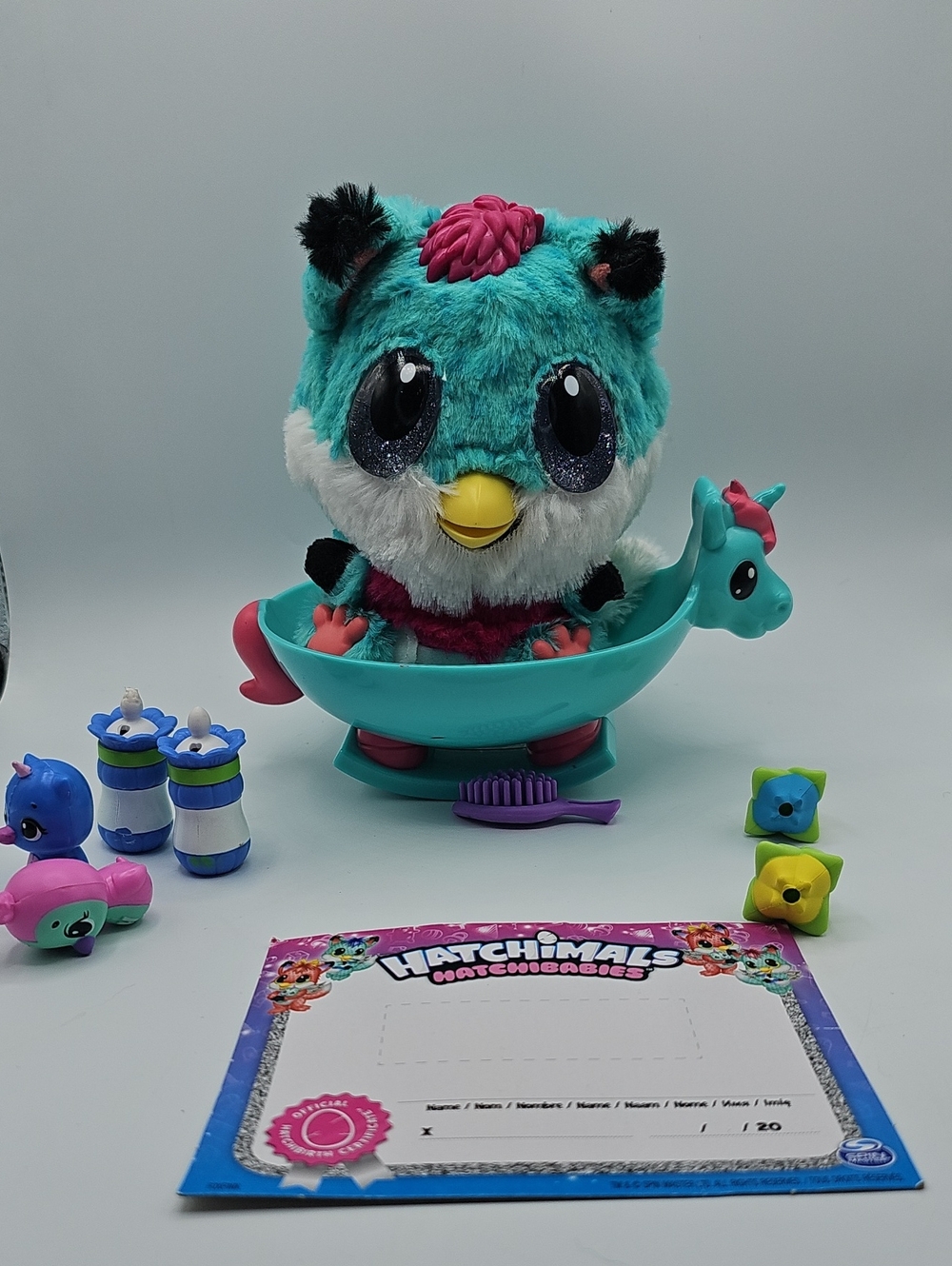 Hatchimals Hatchibabies Teal/White/Pink Ponette Baby Bird Interactive! Works!
